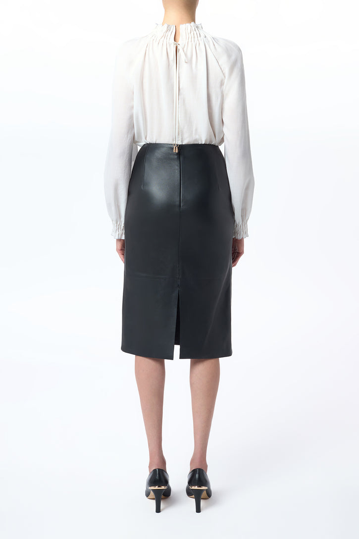 Manuela Midi Skirt in Black Soft Leather