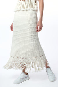 Macha Fringe Crochet Maxi Skirt in Ivory Cashmere