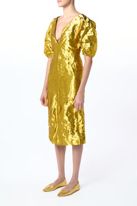 Fides Midi Dress in Gold Metallic Silk