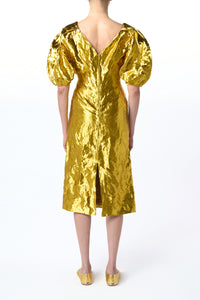 Fides Midi Dress in Gold Metallic Silk