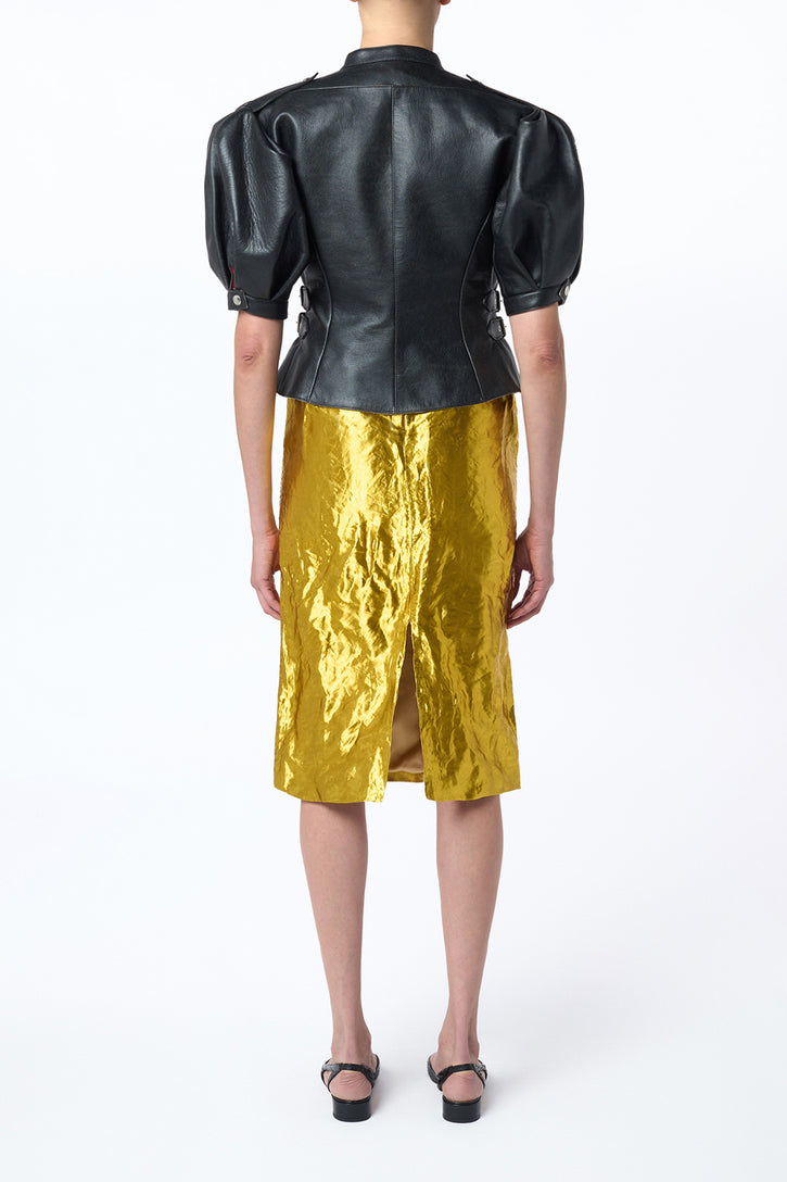 Manuela Midi Skirt in Gold Metallic Silk