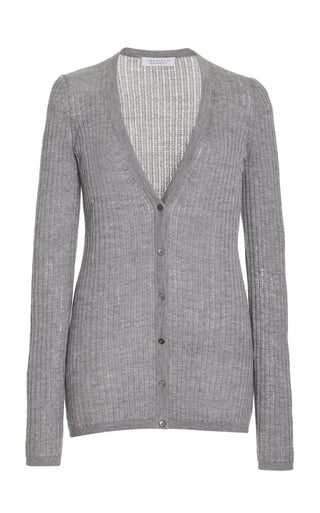 Heather Grey Cashmere Silk Emma Pointelle Cardigan - Product Shot | Gabriela Hearst