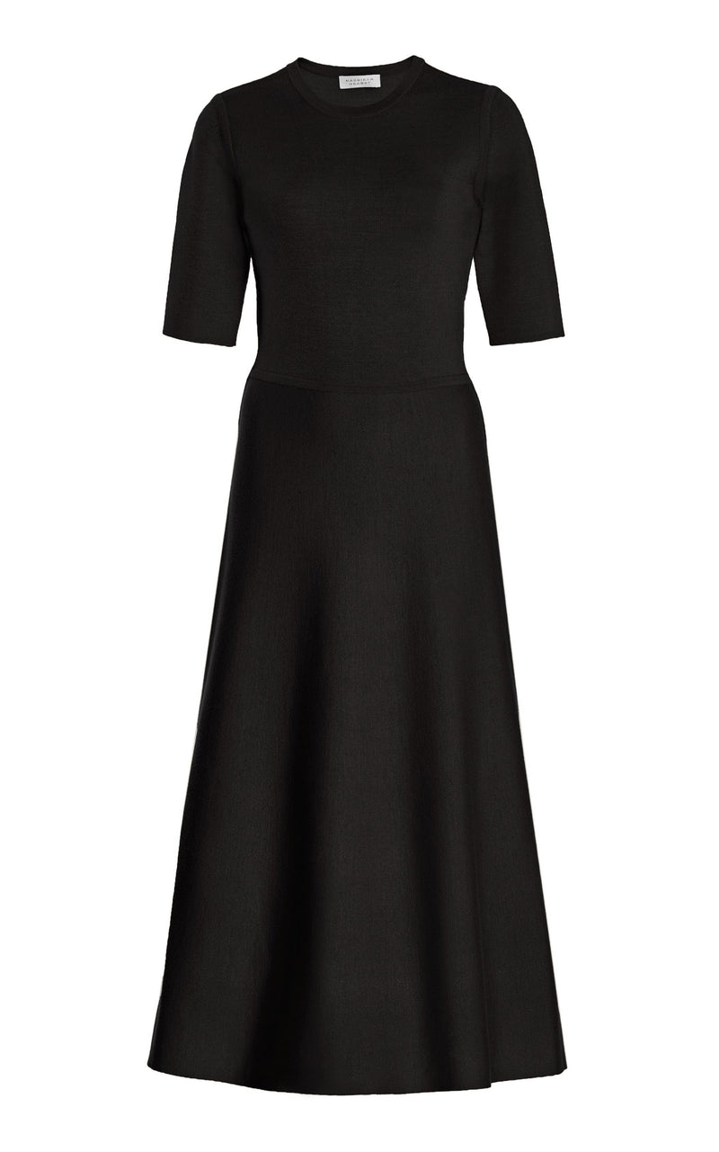 Black Merino Wool Cashmere Seymore Knit Midi Dress - Ghost Mannequin Front View | Gabriela Hearst