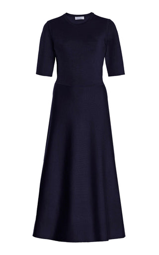 Dark Navy Wool Cashmere Seymore Knit Midi Dress - Ghost Mannequin Front View | Gabriela Hearst