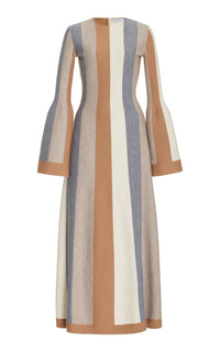 Quinlan Dress in Ivory Multi Striped Cashmere Wool