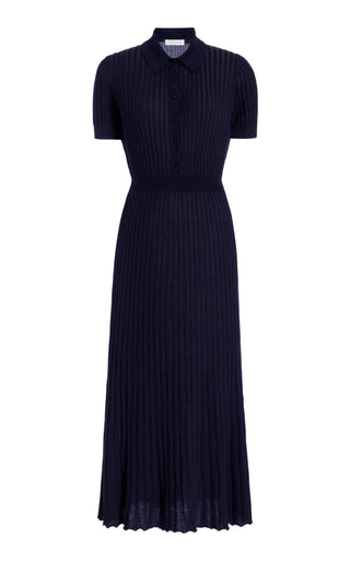 Dark Navy Cashmere Silk Amor Knit Midi Dress - Flat Lay | Gabriela Hearst