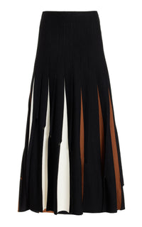 gabriela hearst Olya Pleated Knit Midi Skirt in Black Multi Merino