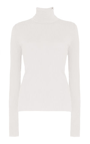 Peppe RIbbed Turtleneck in Ivory Silk Cashmere