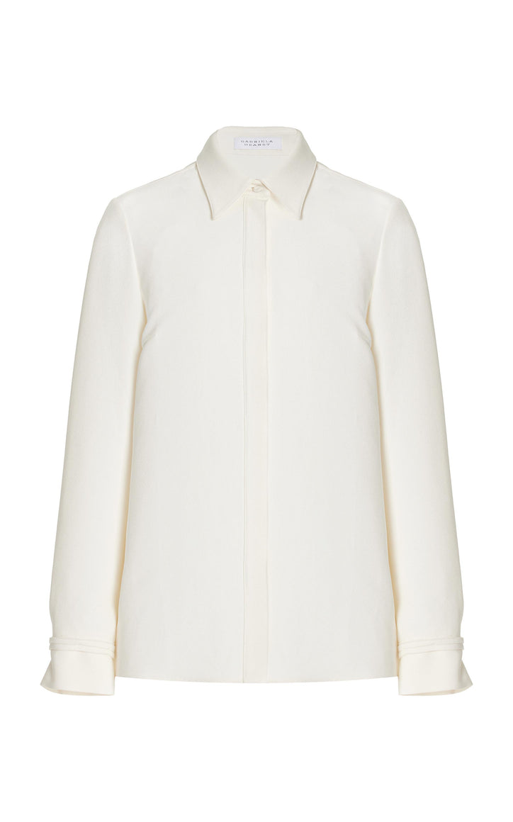 アイボリーの軽量カシミアのクルーズシャツ