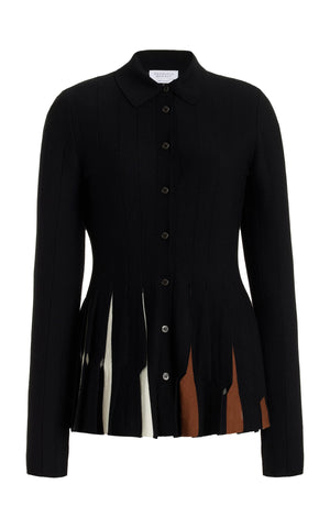 Octavia Pleated Top in Black Multi Merino Wool