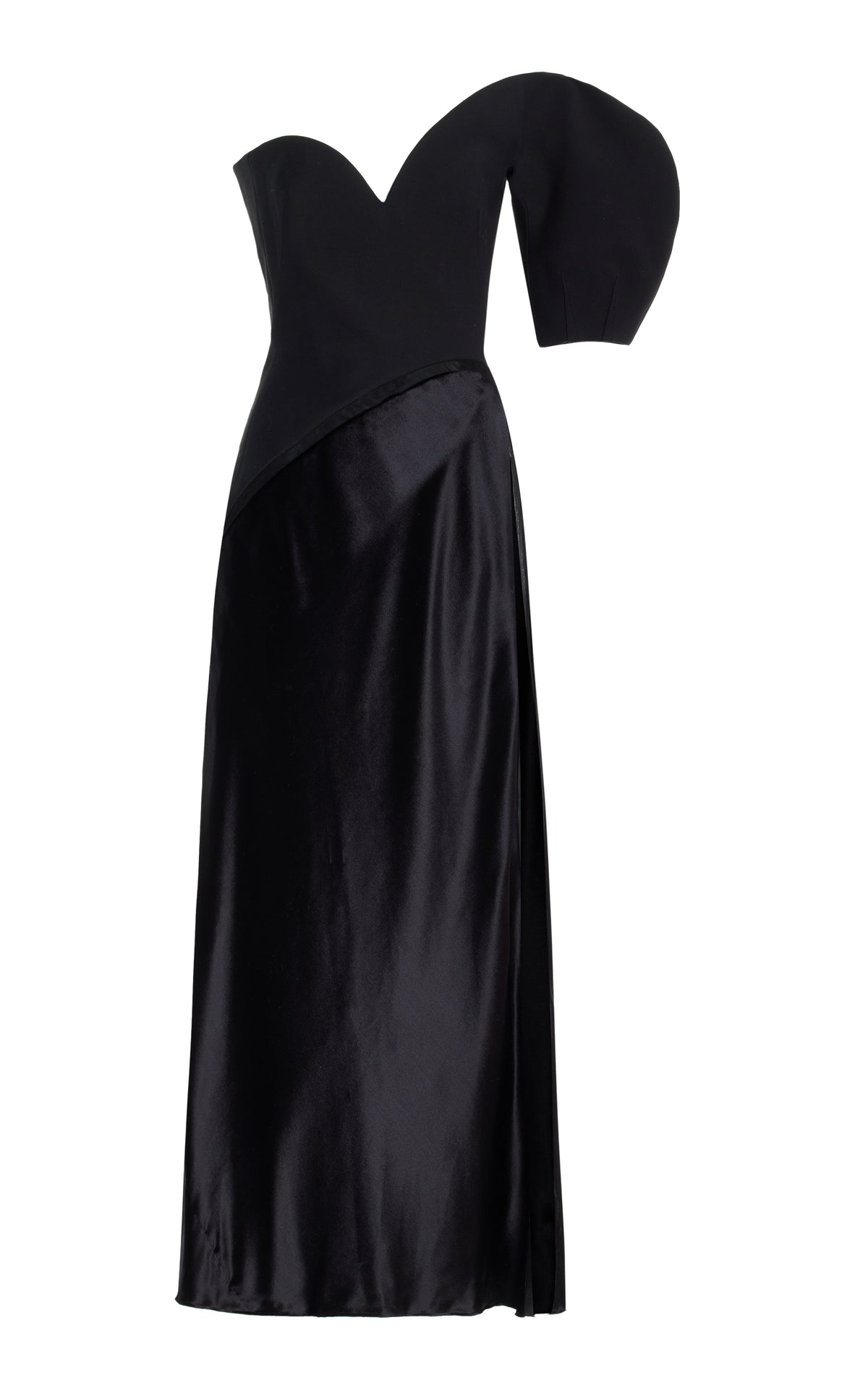 Giulia Maxi Dress in Black Wool Silk Cady & Silk Velvet