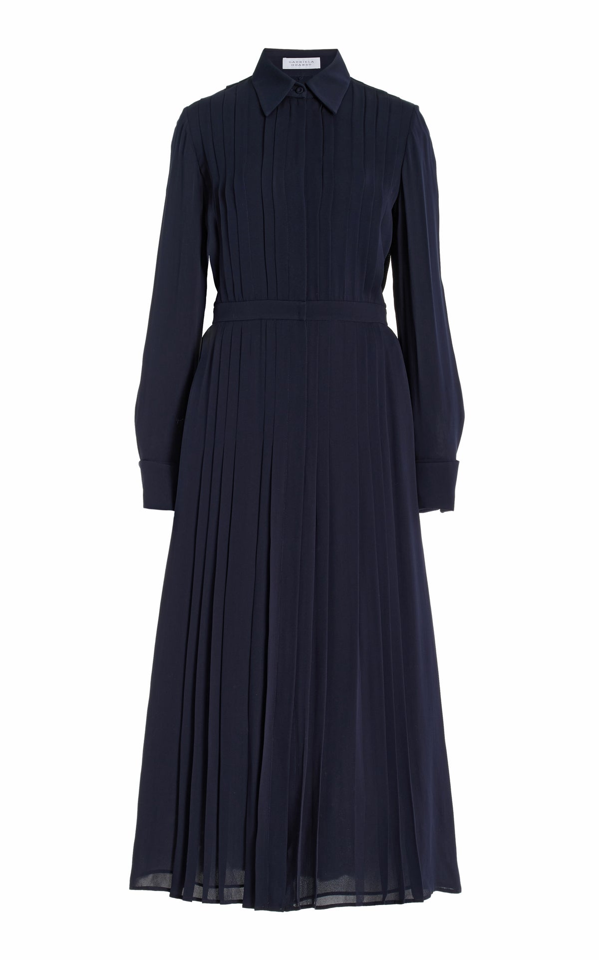 Delphine Maxi Shirtdress in Dark Navy Silk Georgette Twill