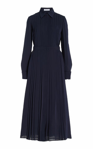 Delphine Shirtdress in Dark Navy Silk Georgette Twill