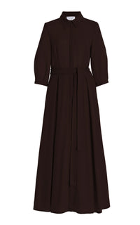 Andy Pleated Shirtdress in Chocolate Virgin Wool