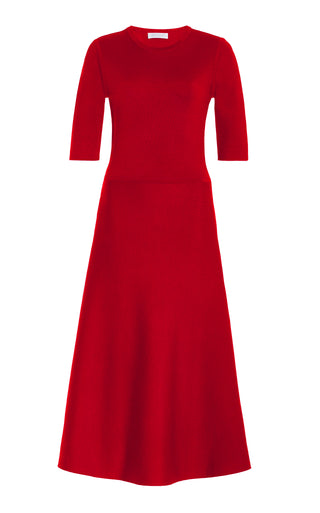 Scarlet Red Merino Wool Cashmere Knit Midi Dress - Flat Lay | Gabriela Hearst