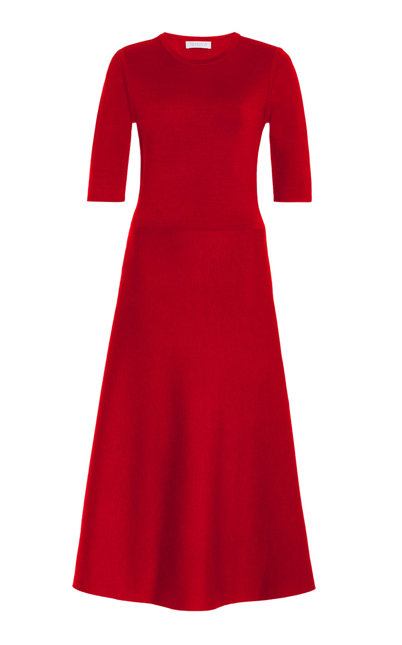 Scarlet Red Merino Wool Cashmere Knit Midi Dress - Flat Lay | Gabriela Hearst