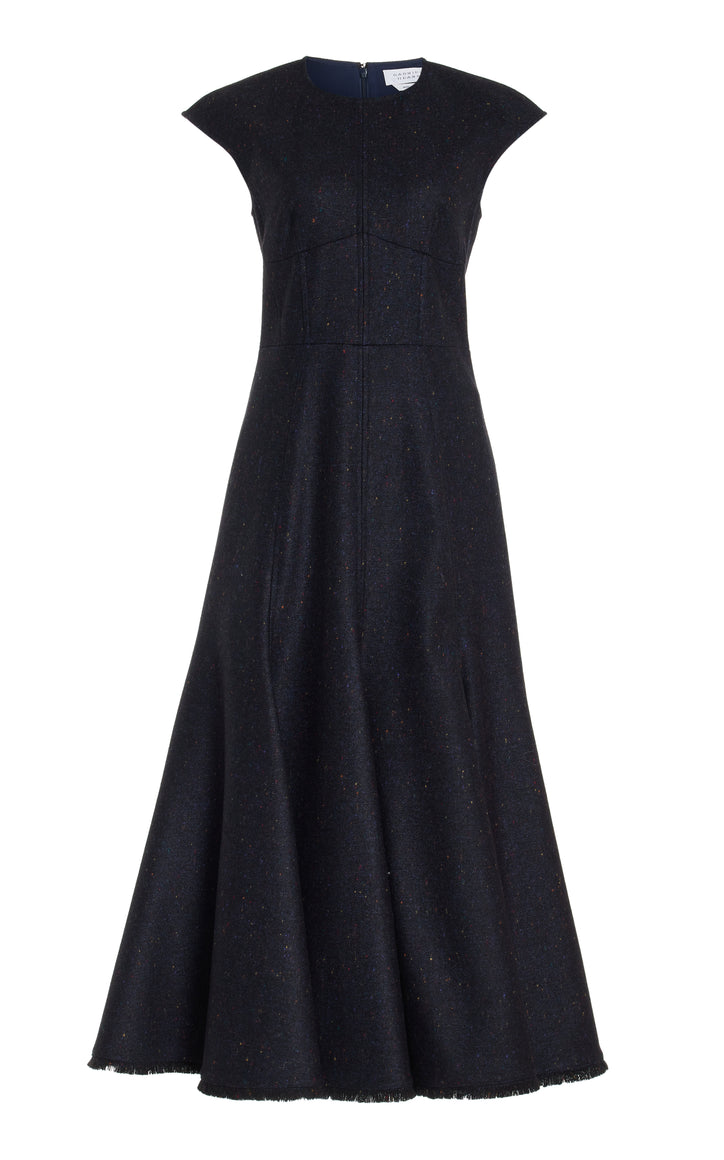 Crowther Midi Dress in Dark Navy Multi Virgin Wool Tweed