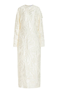 Brighting Maxi Dress in Ivory Silk Virgin Wool Jacquard