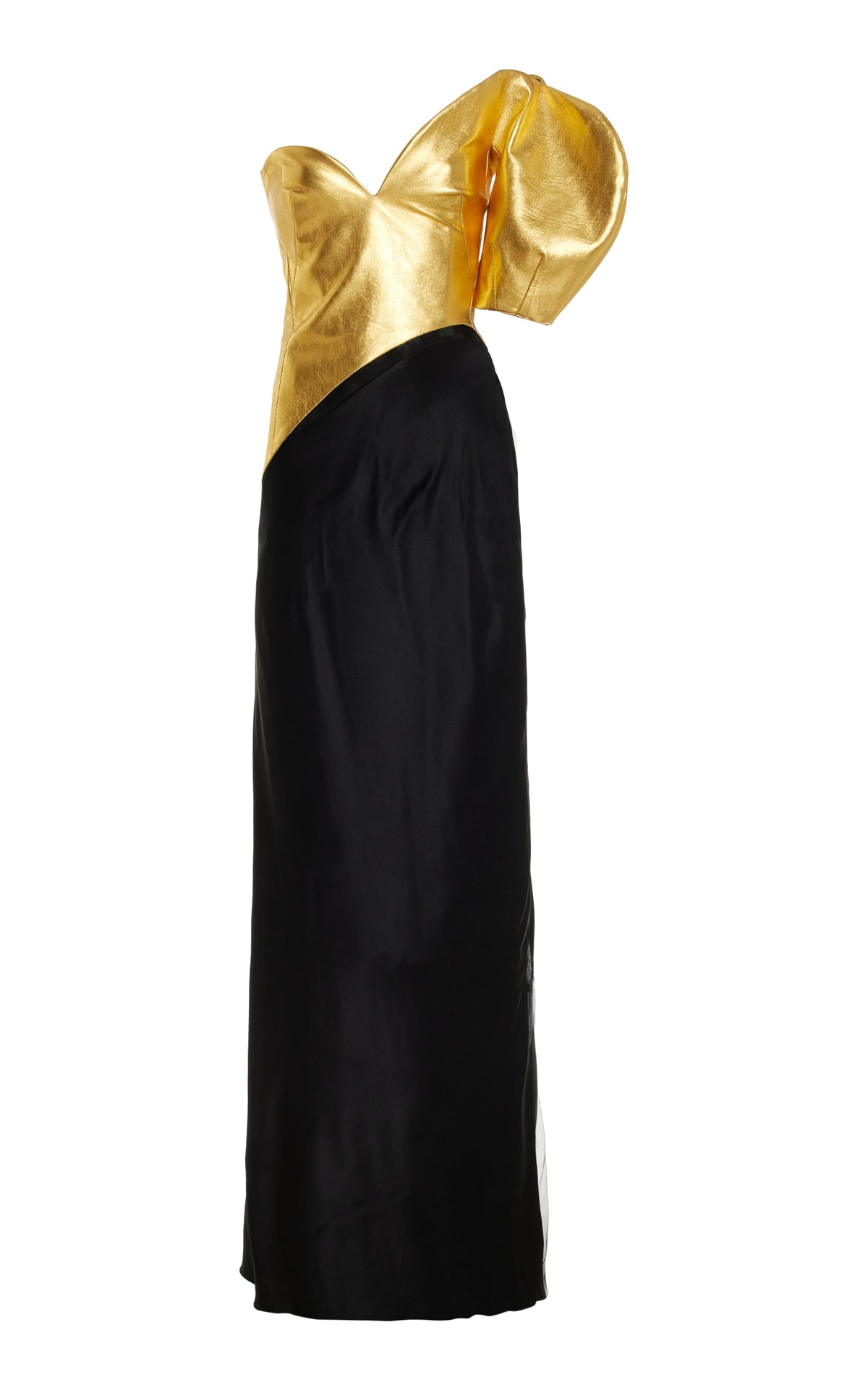 Giulia Dress in Gold Metallic Nappa Leather & Silk Velvet