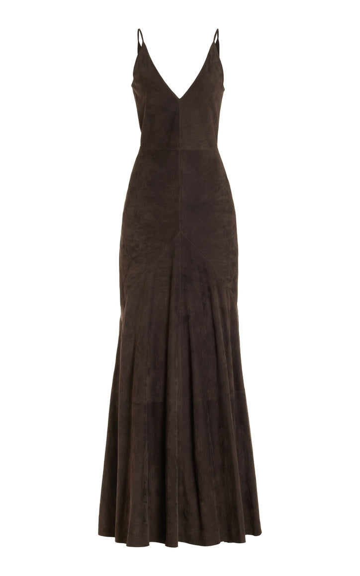 Brigita Slip Dress in Dark Chocolate Suede