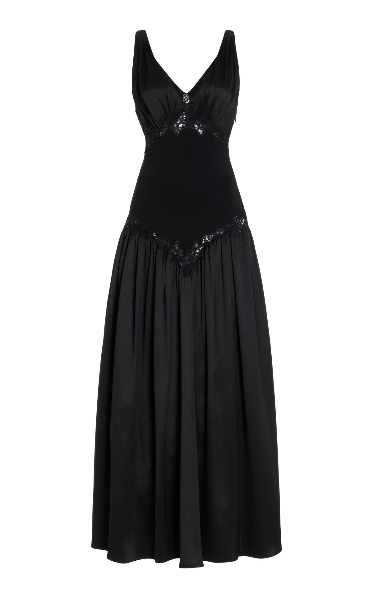 Highland Lace Dress in Black Silk Satin