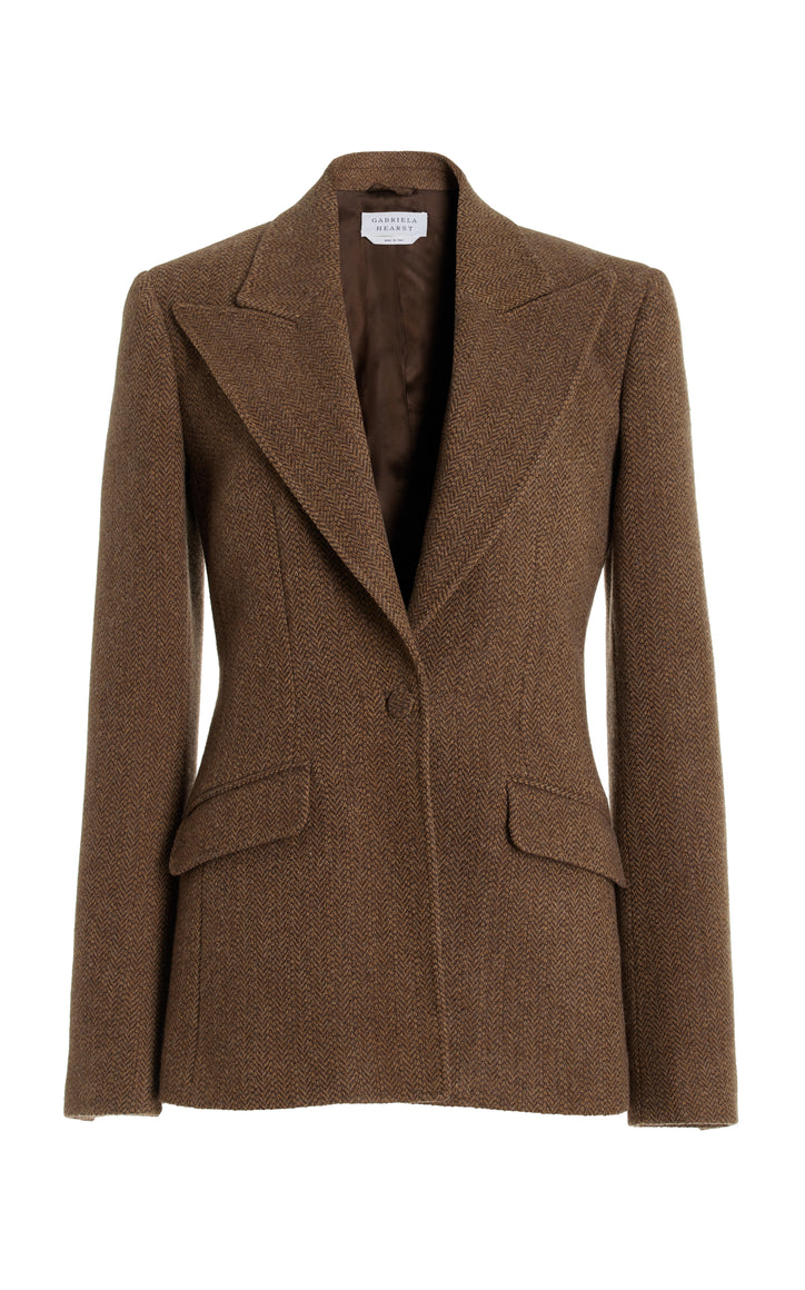 Leiva Blazer in Chocolate Multi Virgin Wool Cashmere Herringbone