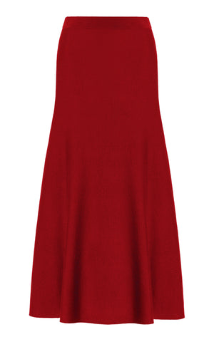 Freddie Knit Midi Skirt in Scarlet Red Merino Wool Cashmere