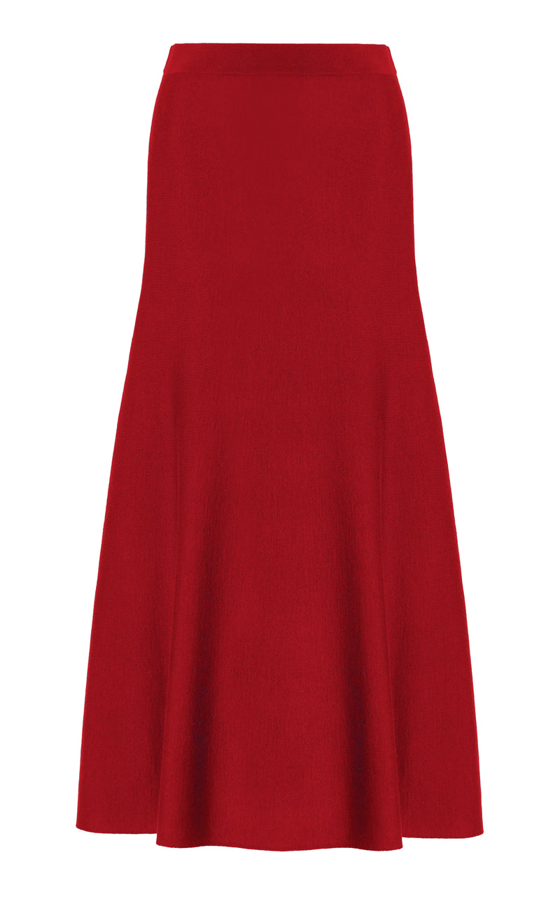 Scarlet Red Merino Wool Cashmere Freddie Knit Midi Skirt - Flat Lay | Gabriela Hearst