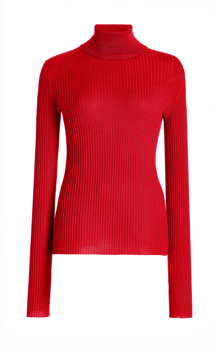 Peppe Knit Turtleneck in Scarlet Red Cashmere Silk