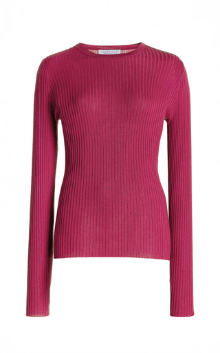Fuchsia Cashmere Silk Browning Ribbed Knit Sweater - Front View | Gabriela Hearst
