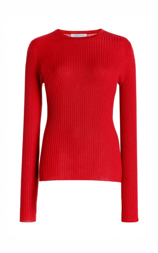 Scarlet Red Cashmere Silk Browning Knit Sweater - Flat Lay | Gabriela Hearst