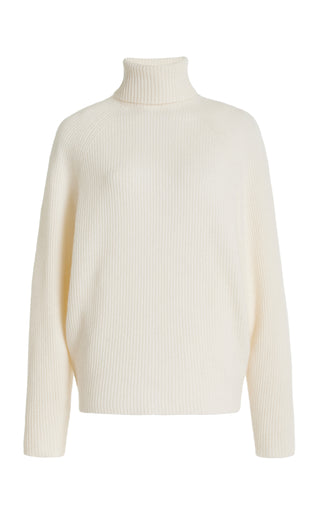 Ivory Cashmere Turtleneck Sweater - Front View, Ribbed Oversized Fit | Gabriela Hearst