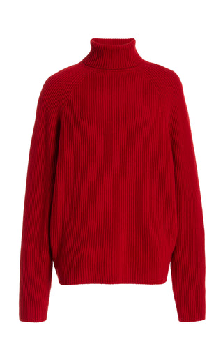 Scarlet Red Cashmere Wigman Knit Turtleneck Sweater - Front View | Gabriela Hearst