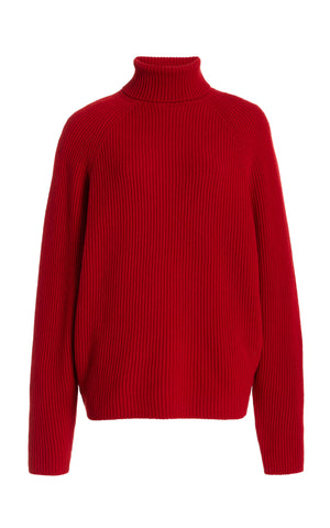 Wigman Knit Turtleneck Sweater in Scarlet Red Cashmere