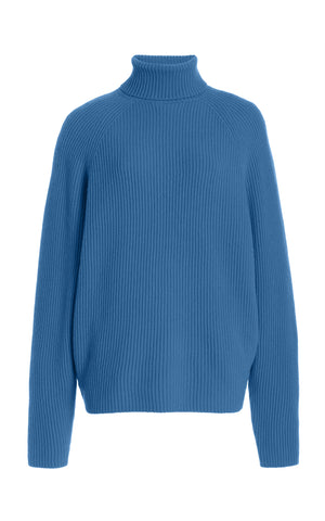 Wigman Knit Turtleneck Sweater in Light Blue Cashmere