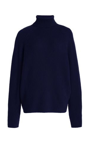 Wigman Knit Turtleneck Sweater in Navy Cashmere