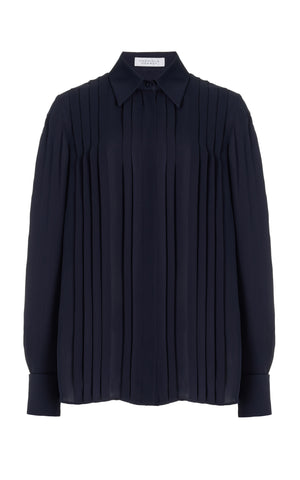 Aime Shirt in Dark Navy Silk Georgette Twill