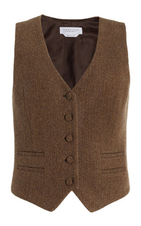 Coleridge Vest in Chocolate Multi Virgin Wool Cashmere Herringbone