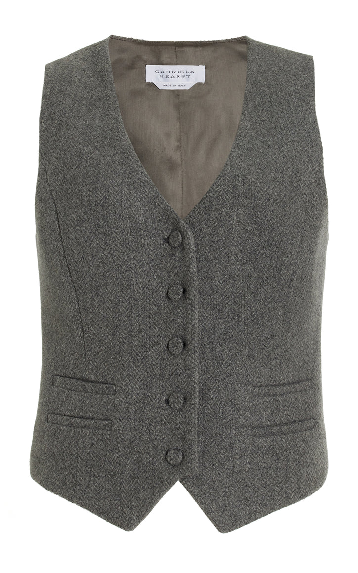 Coleridge Vest in Dark Grey Multi Virgin Wool Cashmere Herringbone