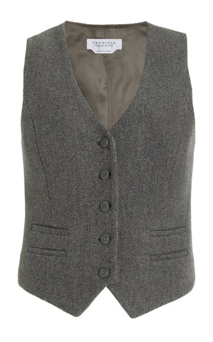 Coleridge Vest in Dark Grey Multi Cashmere Virgin Wool Herringbone