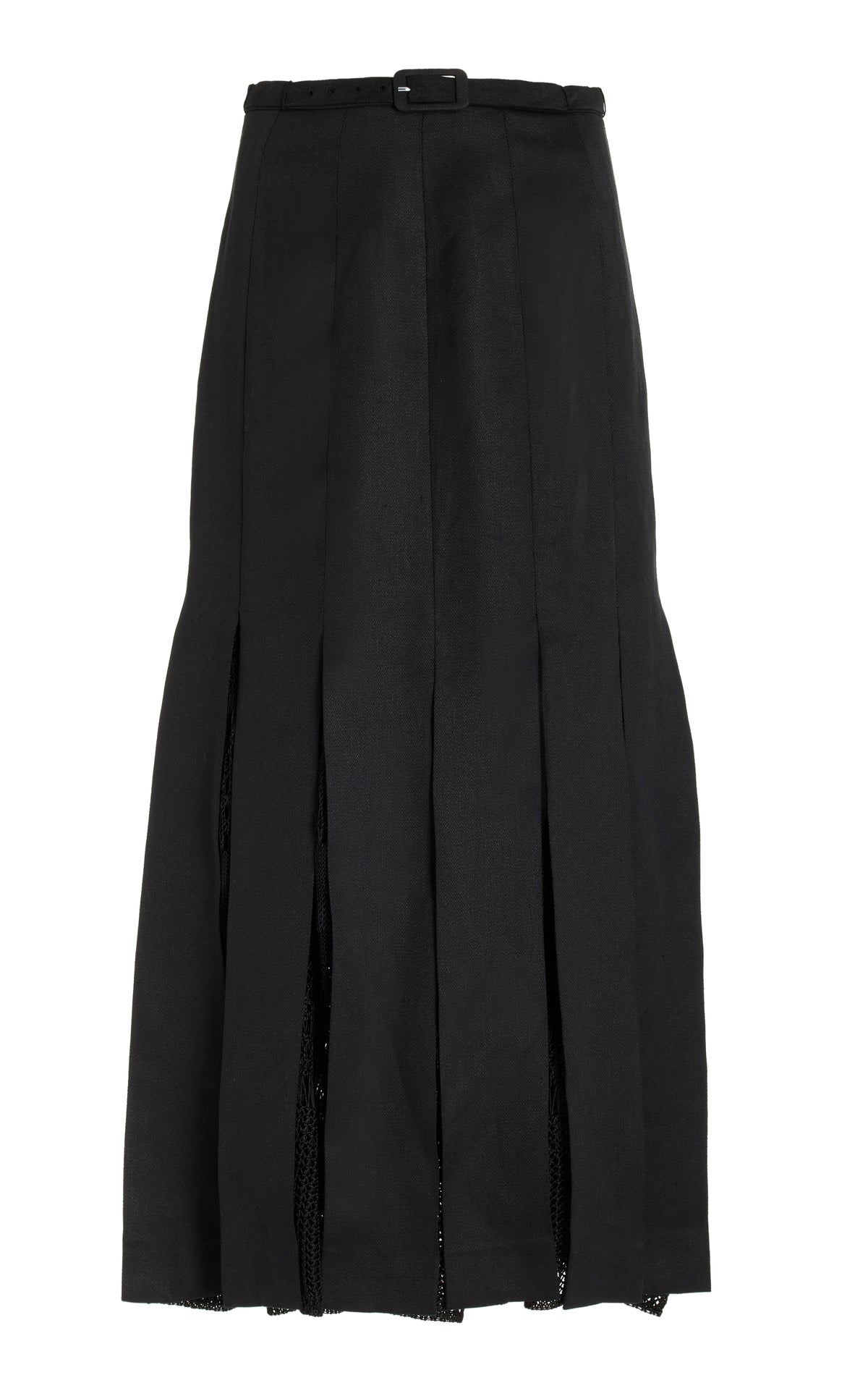Edith Pleated Skirt in Black Textured Linen