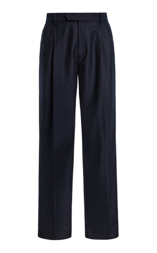 Arthur Pleated Pant in Dark Navy Wool Cashmere Flannel