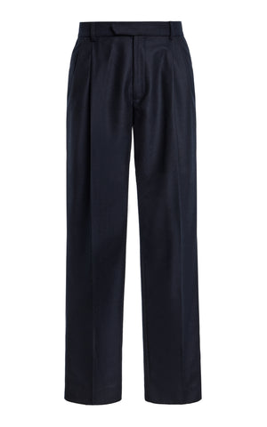 Arthur Pleated Pant in Dark Navy Wool Cashmere Flannel