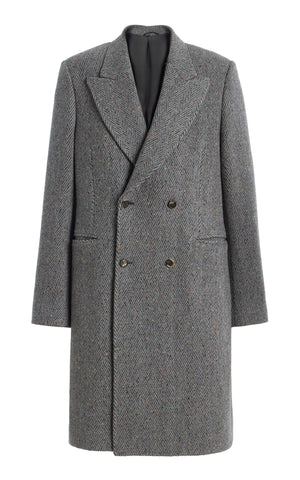 Mcaffrey Coat in Charcoal Cashmere Wool Herringbone