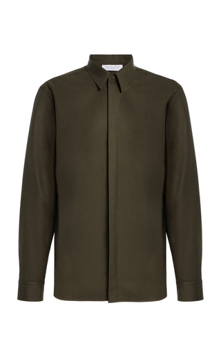 Abbe Shirt in Olive Wool Cashmere Flannel