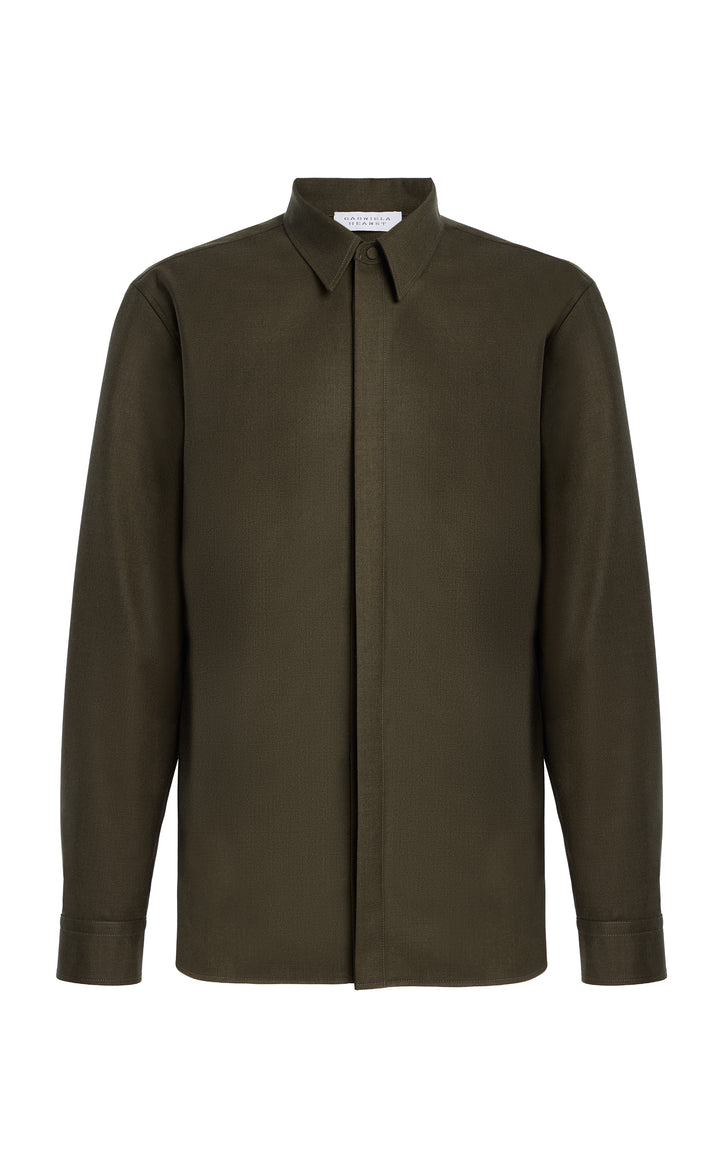 Abbe Shirt in Olive Wool Cashmere Flannel
