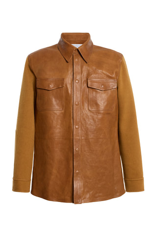 Lucas Overshirt in Cognac Vachetta Leather & Double-face Recycled Cashmere
