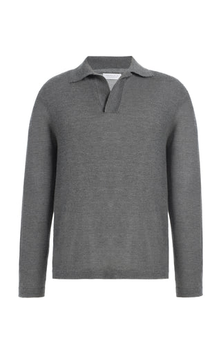 Frome Knit Long Sleeve Polo in Smoke Cashmere