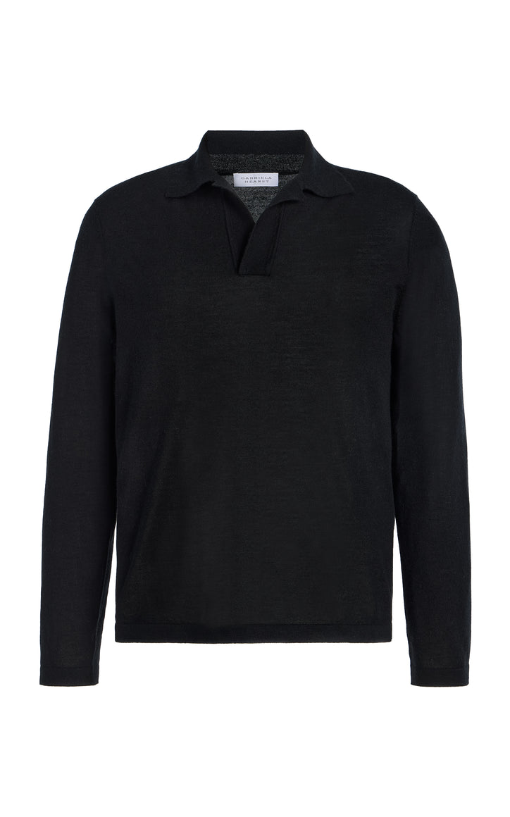 Frome Knit Polo in Black Cashmere