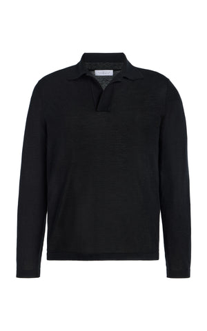 Frome Knit Polo in Black Cashmere